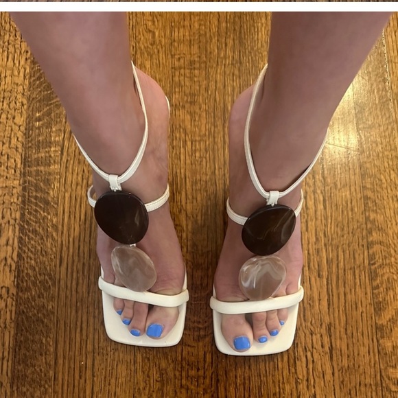 Zara ivory off white ecru brown stone detail strappy open toe heel sandals - Picture 8 of 10